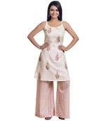 White Floral Hand Block Printed Spaggetti Kurti And Palazzo Set