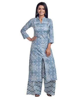 White On Grey Printed York Designed Kurta Palazzo Set 1