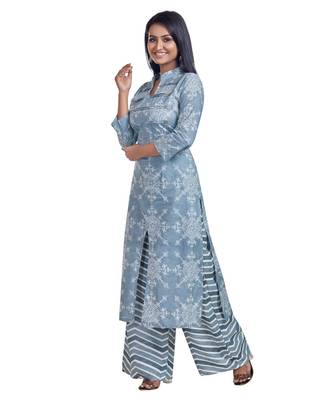 White On Grey Printed York Designed Kurta Palazzo Set 2