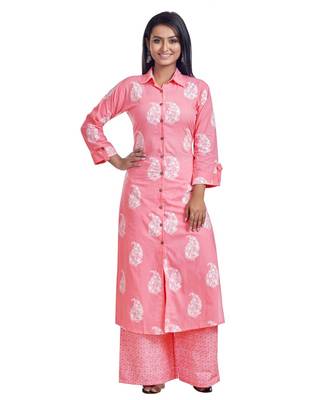 Baby Pink Paisly Printed Kurta Palazzo Set 1