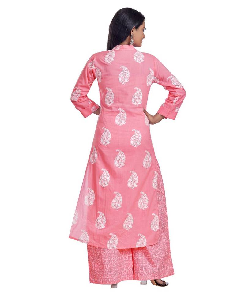 Baby Pink Paisly Printed Kurta Palazzo Set