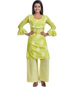 Lime Green Floral Paisley Printed Kurta Palazzo Set