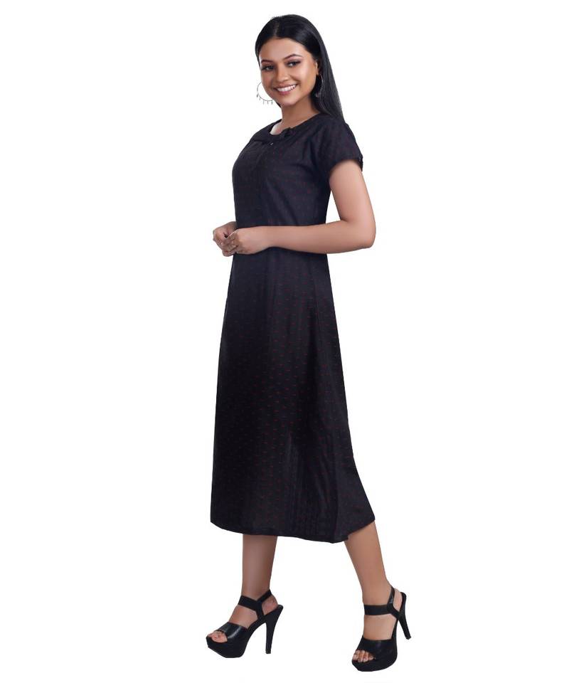 Black Bow Tie Detailed Calf Length Dress