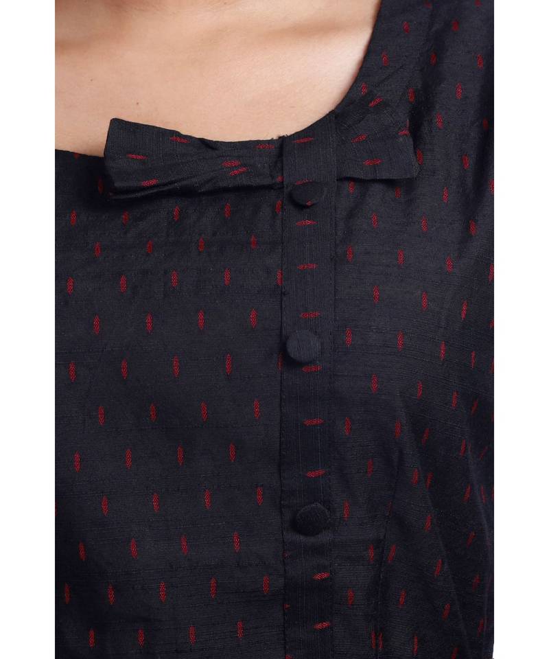 Black Bow Tie Detailed Calf Length Dress