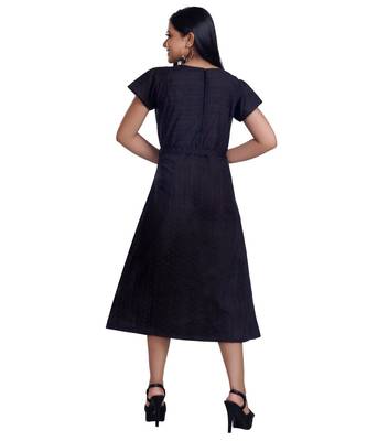 Black Bow Tie Detailed Calf Length Dress 4