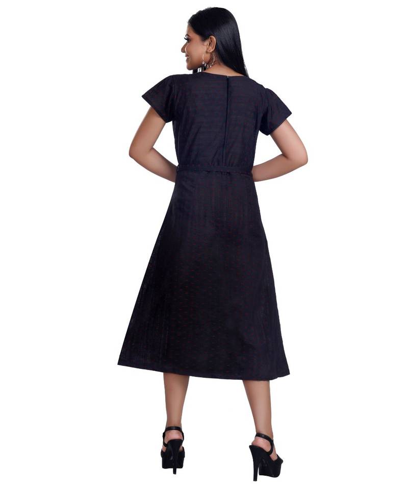 Black Bow Tie Detailed Calf Length Dress