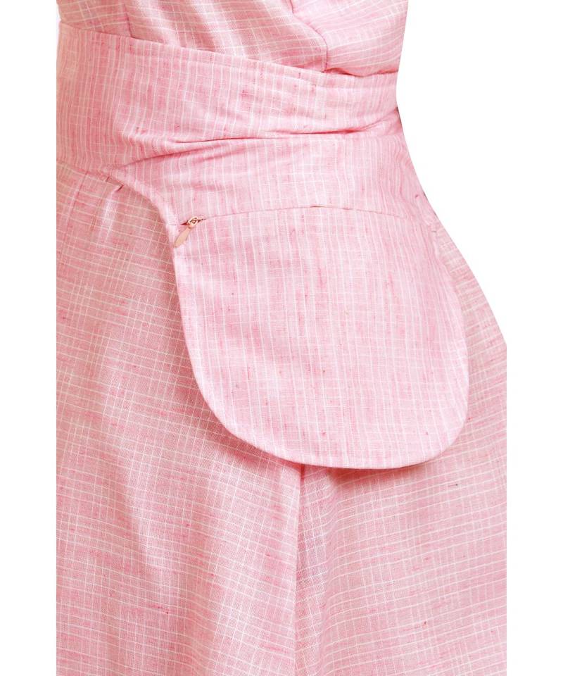 Pastel Pink Check Printed Maxi Dress