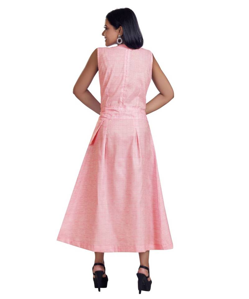 Pastel Pink Check Printed Maxi Dress