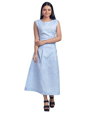 Pastel Blue Check Printed Maxi Dress 1