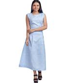 Pastel Blue Check Printed Maxi Dress