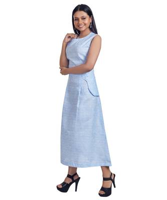Pastel Blue Check Printed Maxi Dress 2