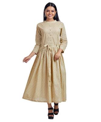 Pastel Yellow Butta Prtinted Front Open Maxi Dress 1