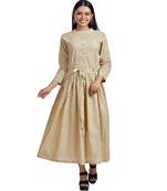 Pastel Yellow Butta Prtinted Front Open Maxi Dress