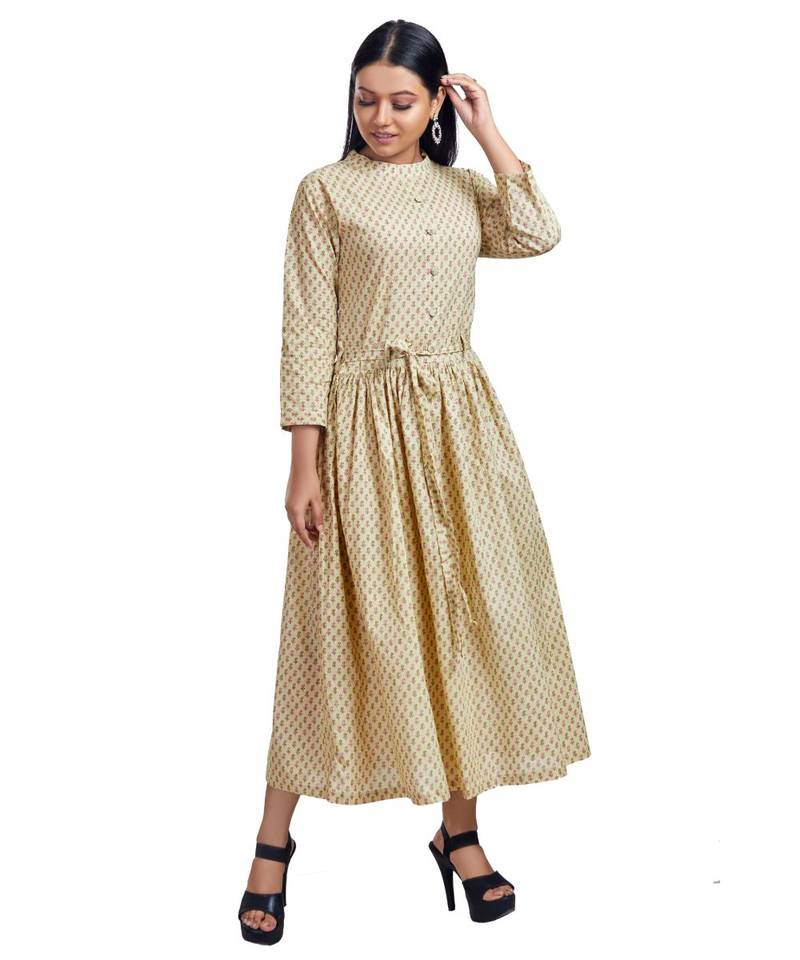 Pastel Yellow Butta Prtinted Front Open Maxi Dress