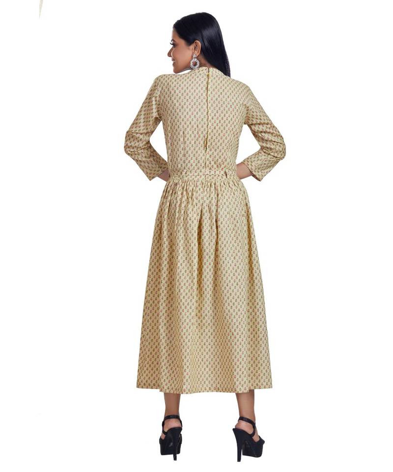 Pastel Yellow Butta Prtinted Front Open Maxi Dress