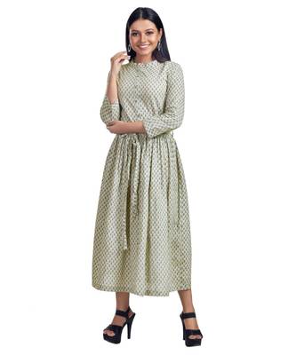 Grey Printed Front Open Belted Maxi Dress 1