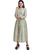 Grey Printed Front Open Belted Maxi Dress