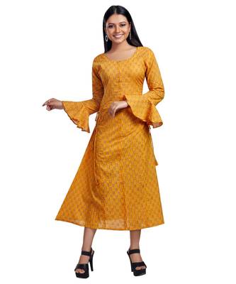 Amber Yellow Both Side Tie Bell Sleeve Maxi Dress 1