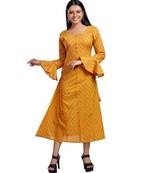 Amber Yellow Both Side Tie Bell Sleeve Maxi Dress