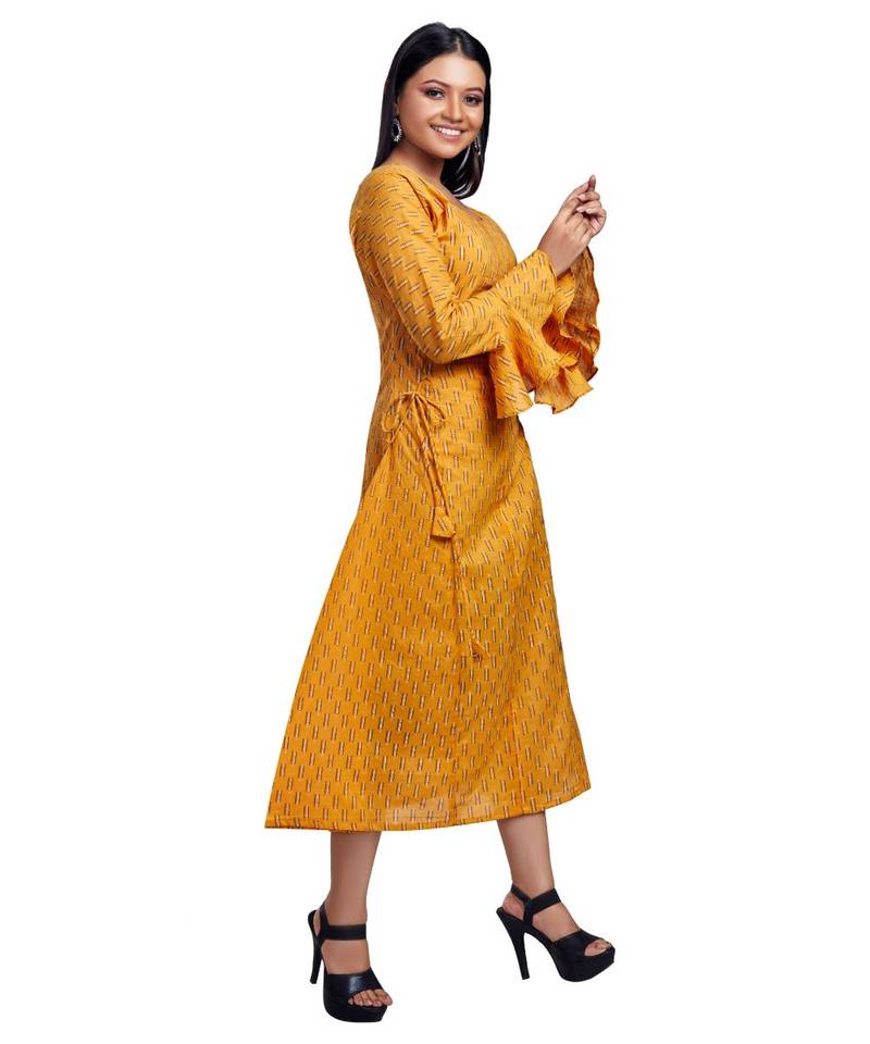 Amber Yellow Both Side Tie Bell Sleeve Maxi Dress