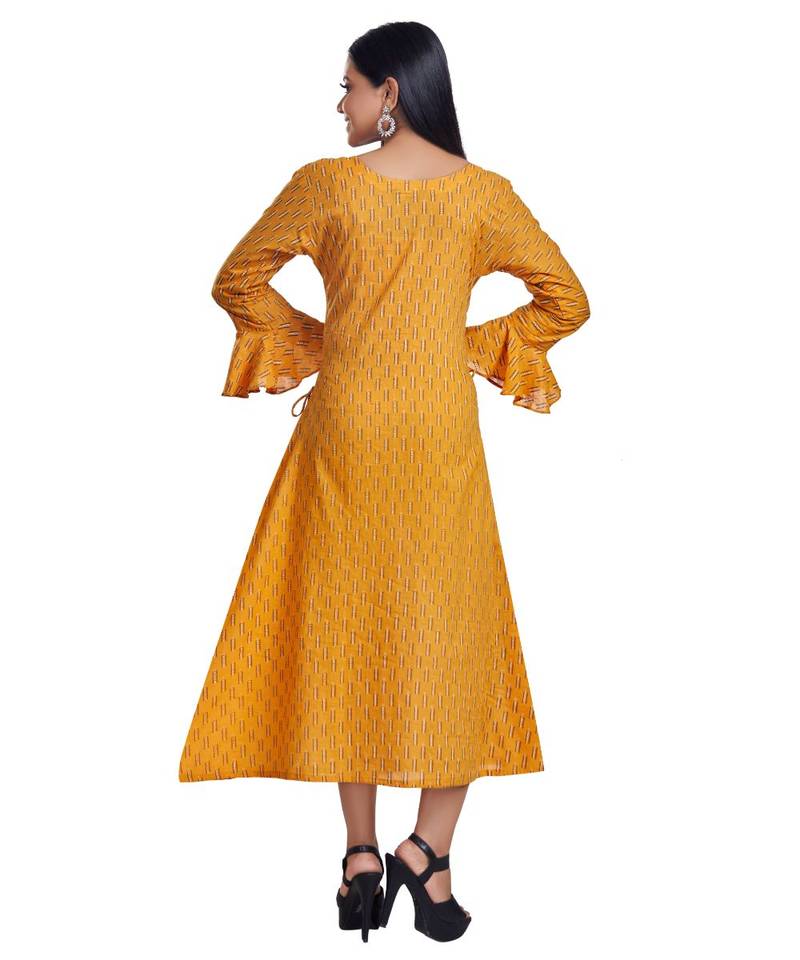 Amber Yellow Both Side Tie Bell Sleeve Maxi Dress