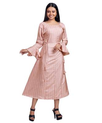Peach  Silk Printed Both Side Tie Maxi Dress 1