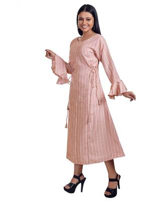 Peach  Silk Printed Both Side Tie Maxi Dress 2