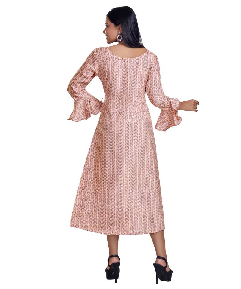 Peach  Silk Printed Both Side Tie Maxi Dress