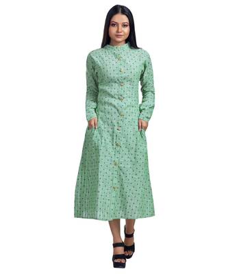 Turquoise Green Self Textured Front Open Shirt Dress 1