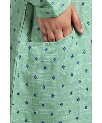 Turquoise Green Self Textured Front Open Shirt Dress 3