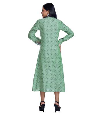 Turquoise Green Self Textured Front Open Shirt Dress 4