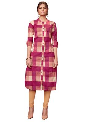 Pink printed cotton cotton-kurtis 1