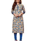 Blue printed cotton cotton-kurtis