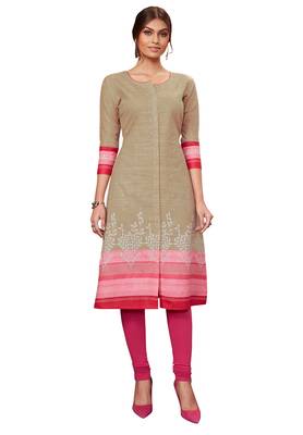 Beige printed cotton cotton-kurtis 1