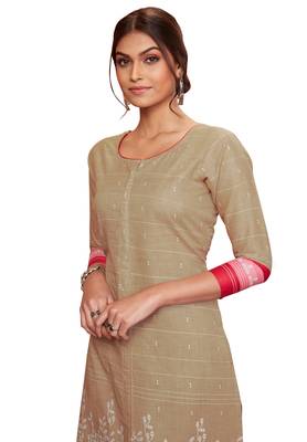 Beige printed cotton cotton-kurtis 4