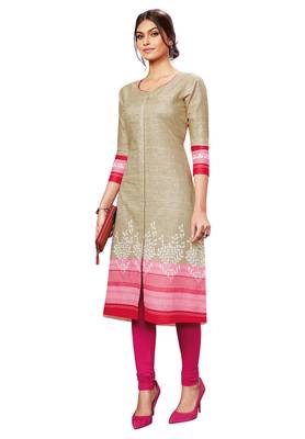 Beige printed cotton cotton-kurtis 5