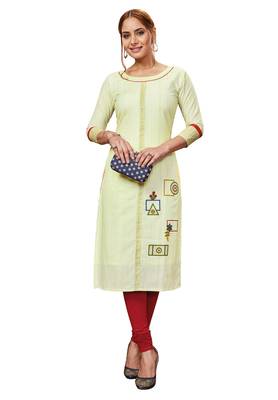 Yellow printed cotton cotton-kurtis 5