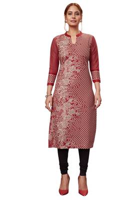 Maroon printed cotton cotton-kurtis 1