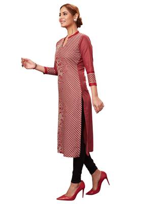 Maroon printed cotton cotton-kurtis 3