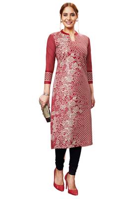 Maroon printed cotton cotton-kurtis 5