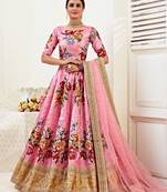 Phenomenal Pink Dori, Zari and Sequins Embroidered banglori satin Semi Stitched Lehenga Choli for Women