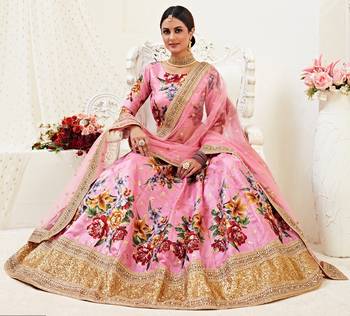 Phenomenal Pink Dori, Zari and Sequins Embroidered banglori satin Semi Stitched Lehenga Choli for Women 3