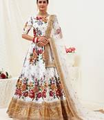 Wonderful White Dori, Zari and Sequins Embroidered Banglory Satin Semi Stitched Lehenga Choli designs