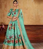 Green plain art silk semi stitched lehenga
