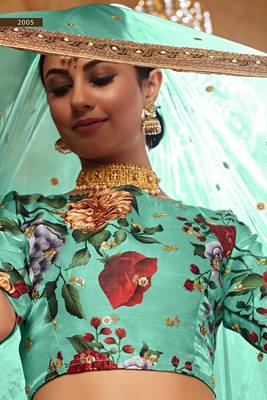 Green plain art silk semi stitched lehenga 4