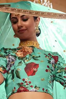Green plain art silk semi stitched lehenga