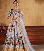 Grey plain art silk semi stitched lehenga