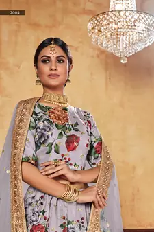 Grey plain art silk semi stitched lehenga