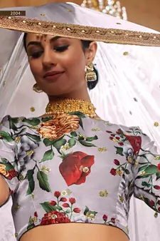 Grey plain art silk semi stitched lehenga