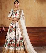 Cream plain art silk semi stitched lehenga